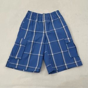 Shaka Wear Sky Blue Plaid Relaxed Fit Casual Cargo Hybrid Shorts Pants Men’s